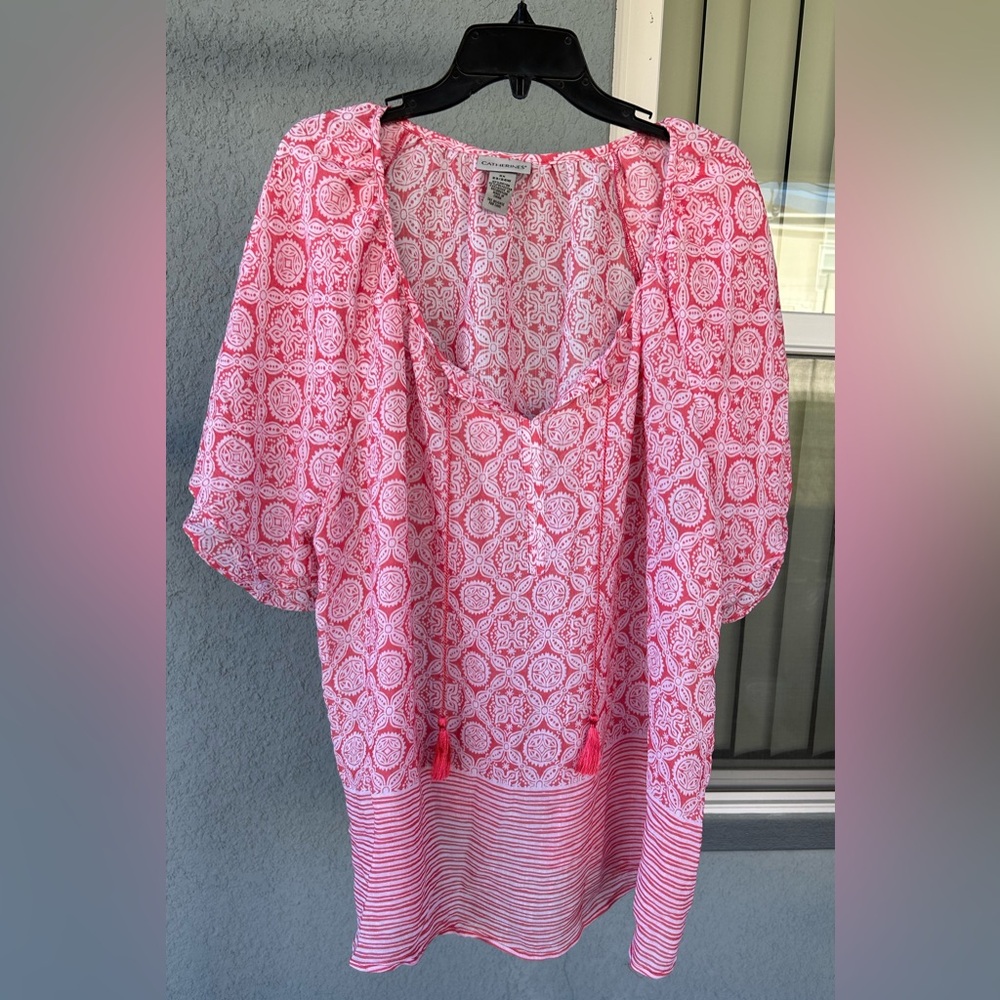 Catherine’s V-neck Tassel Tie Short Sleeve Popover Casual Top Size 22/24